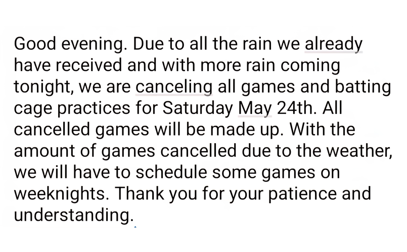 Games postponed for 5/24/25
