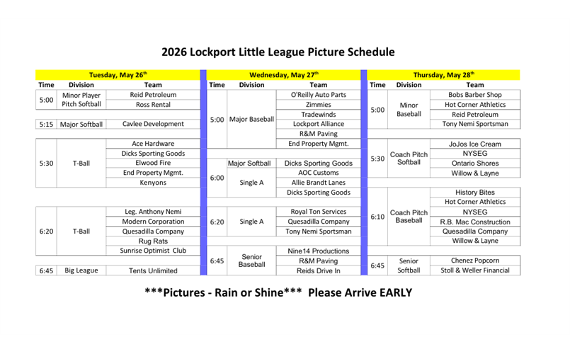 2026 Picture Schedule