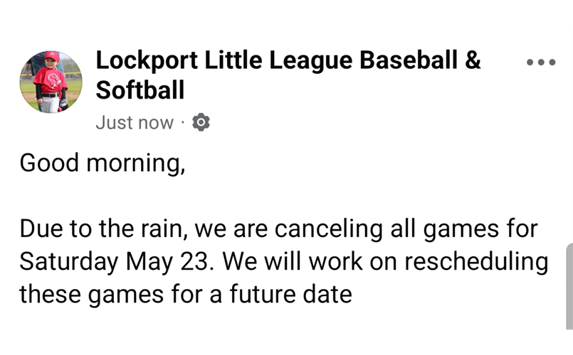 Games cancelled for Saturday, May 23