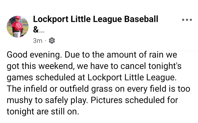 Games cancelled for Tuesday, May 26