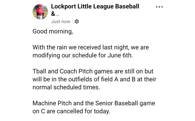 Modified schedule for Saturday June 6